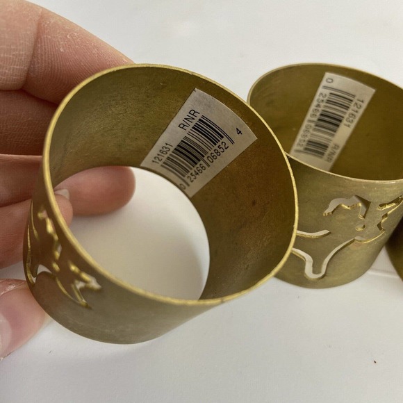 Moose Elk Napkin Rings Set of 4 Brass ? Gold Thin Cabin Weighty Cutout 1.75" EUC - Picture 4 of 6